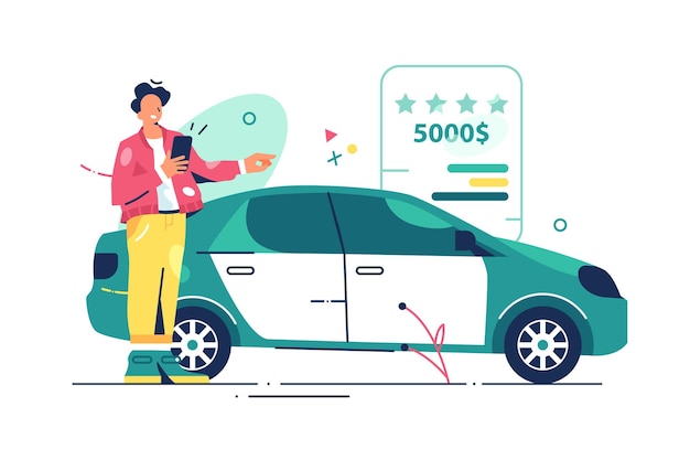 Persona elige coche en la ilustración de la tienda