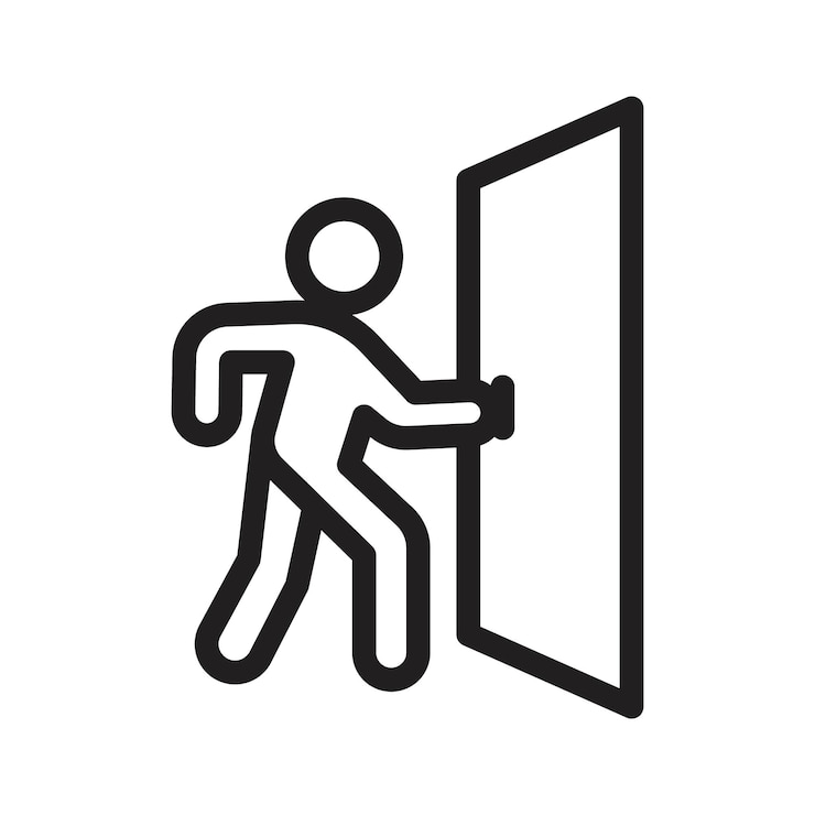 Vector persona empujando el icono de la puerta contorno delgado simple
