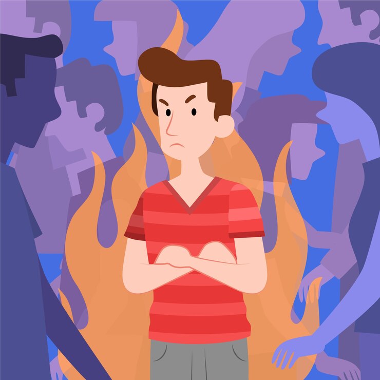 Vector persona enojada en multitud