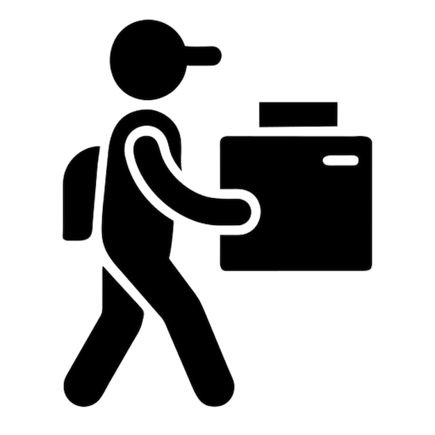 una persona de entrega desde el lado con una gran mochila corriendo pictograma