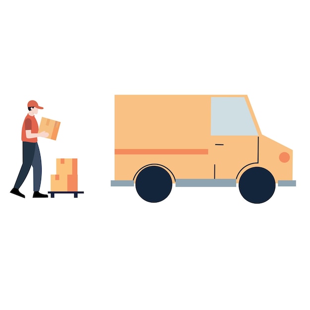 Una persona de entregas cargando cajas de cartón en una furgoneta
