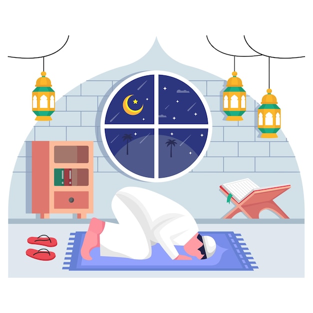 La persona es la ofrenda de nawafil en el concepto nocturno del hombre que realiza Sajda inclinándose en el vector de oración