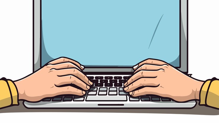 Vector una persona escribiendo en un teclado de computadora con las manos en el teclado