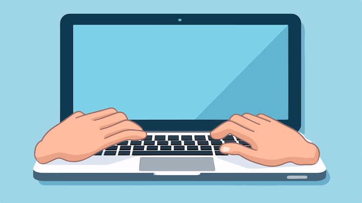 Vector una persona escribiendo en un teclado con las manos en el teclado