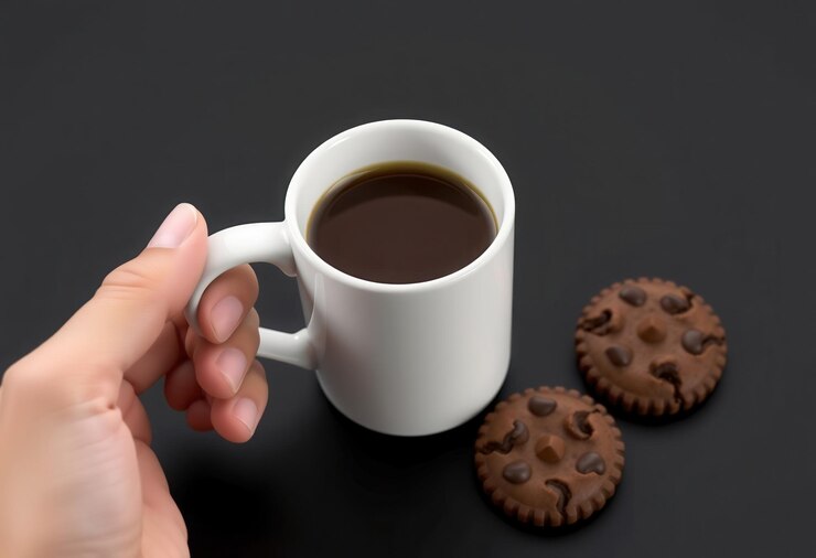 Vector una persona está alcanzando galletas y una taza de café