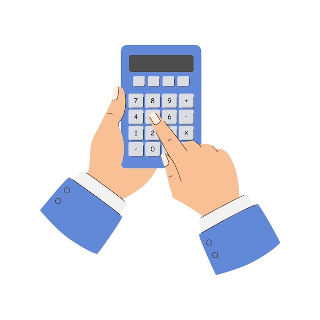 Una persona está sosteniendo una calculadora azul un gadget con un dispositivo de visualización