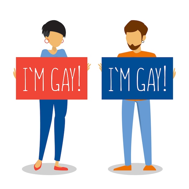 Persona femenina y masculina que sale aislada. banner de explotación de adultos homosexuales soy gay. libertad de amor y orientación. mes del orgullo.