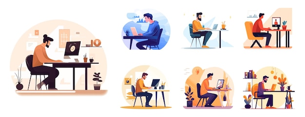 Persona frente a la ilustración del personaje de trabajo de la computadora