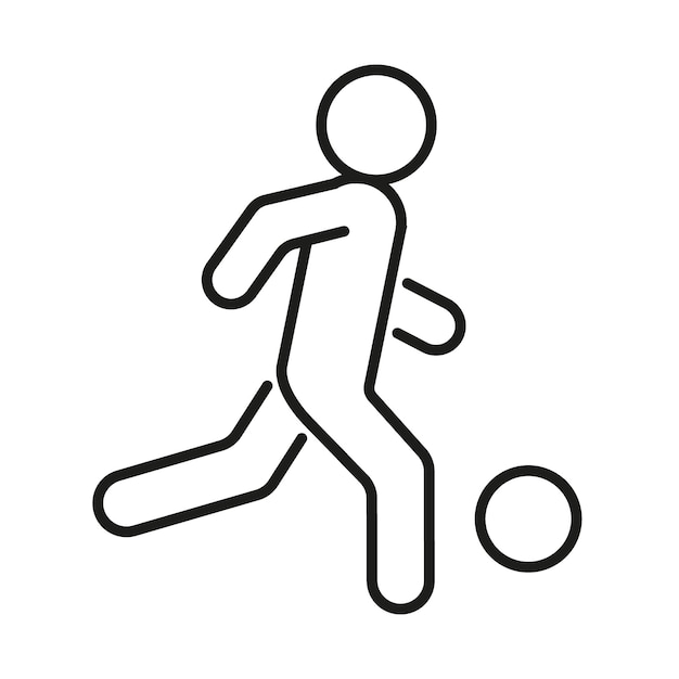 Persona de fútbol que corre con el icono de la línea de la pelota Deporte de fútbol en movimiento Jugador patea la pelota Vector