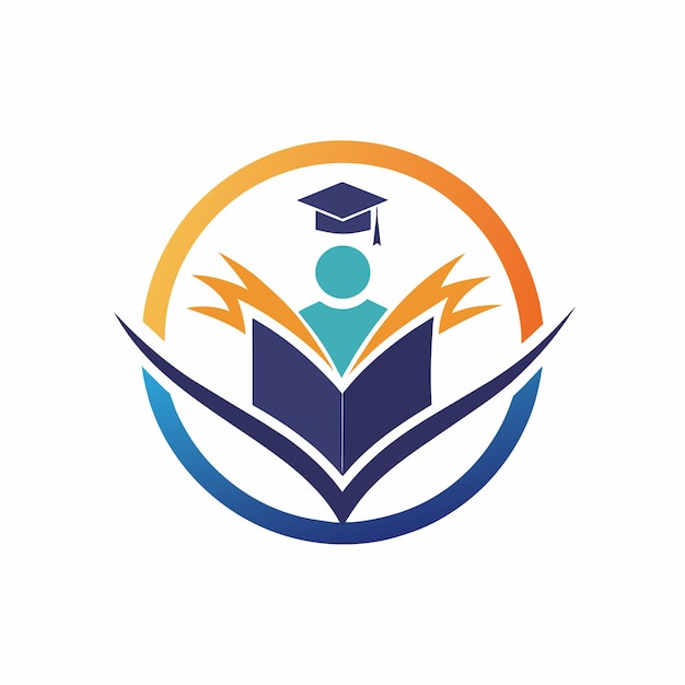 Una persona con una gorra de graduación sentada encima de un libro Un diseño de logotipo elegante y minimalista para una startup de tecnología de vanguardia