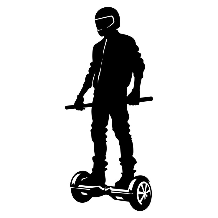 Vector una persona hoverboarding ilustración vectorial de silueta aislada en un fondo blanco