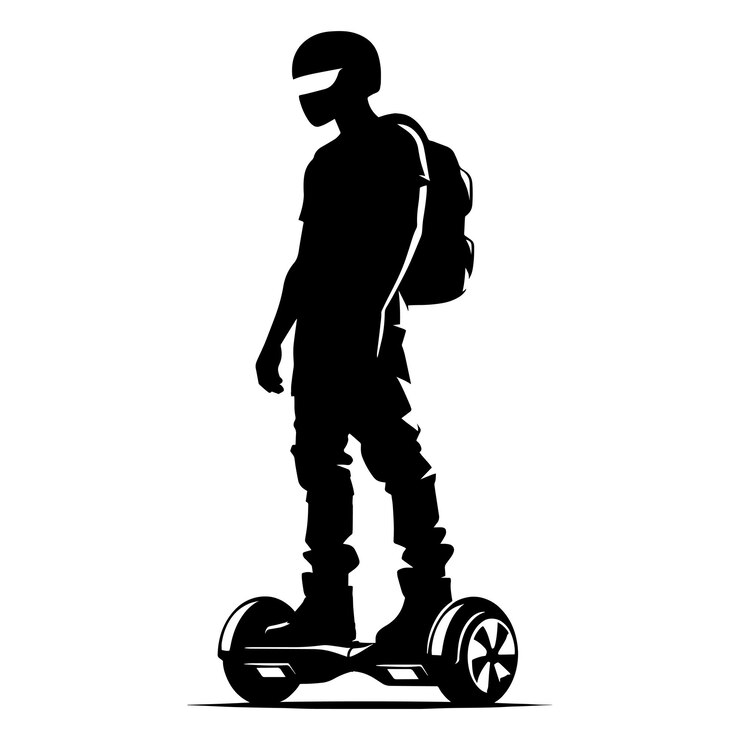 Vector una persona hoverboarding ilustración vectorial de silueta aislada en un fondo blanco