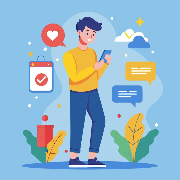 una persona y una ilustración de teléfono