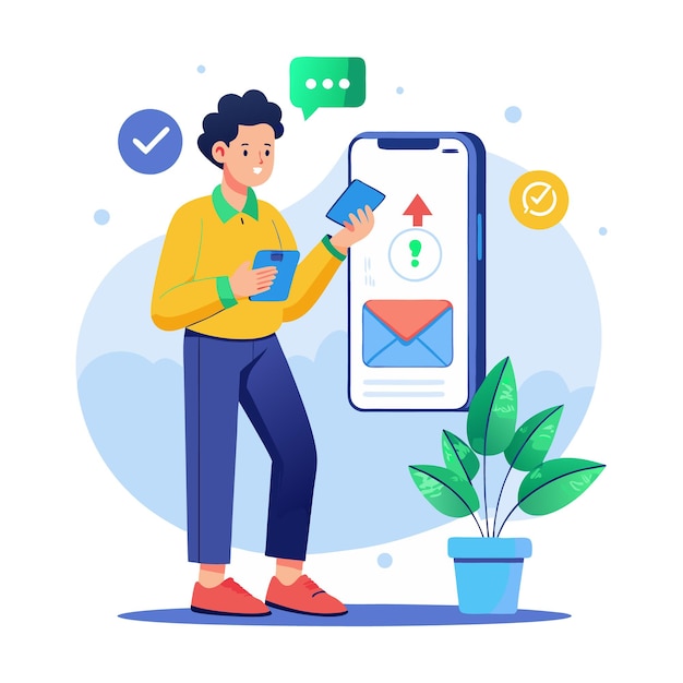 una persona y una ilustración de teléfono
