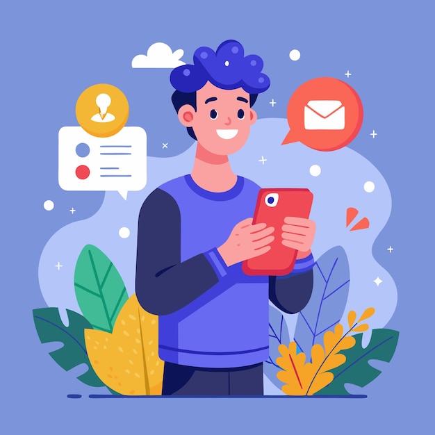 una persona y una ilustración de teléfono