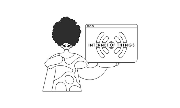 Persona con logotipo de IoT en ilustración de arte de línea vectorial