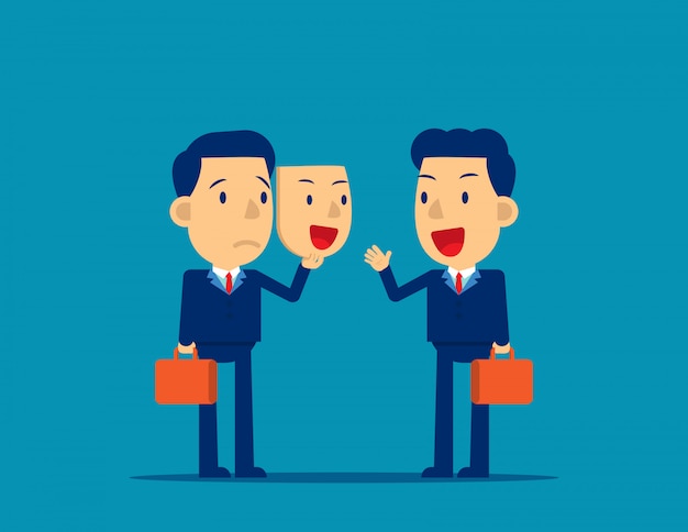 Persona con máscara feliz. Ilustración de vector de colegas de negocios de concepto