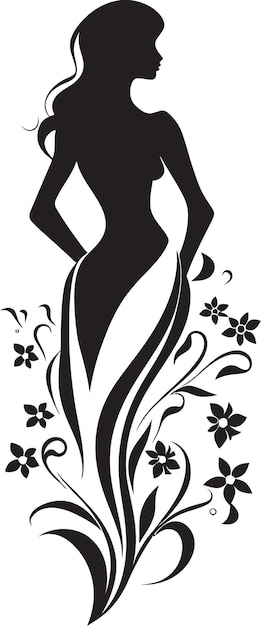 Persona moderna con flores Emblema de mujer negra en plena floración Vestido floral artístico Elegante Vector Woma