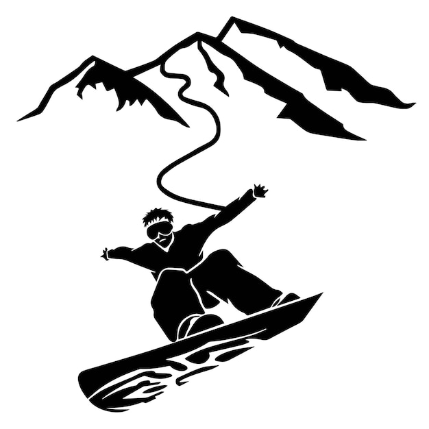 Vector persona montando ilustración de snowboard, snowboarding silhouette skiing, deporte