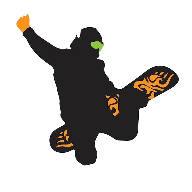 Vector persona montando ilustración de snowboard, snowboarding silhouette skiing, deporte.