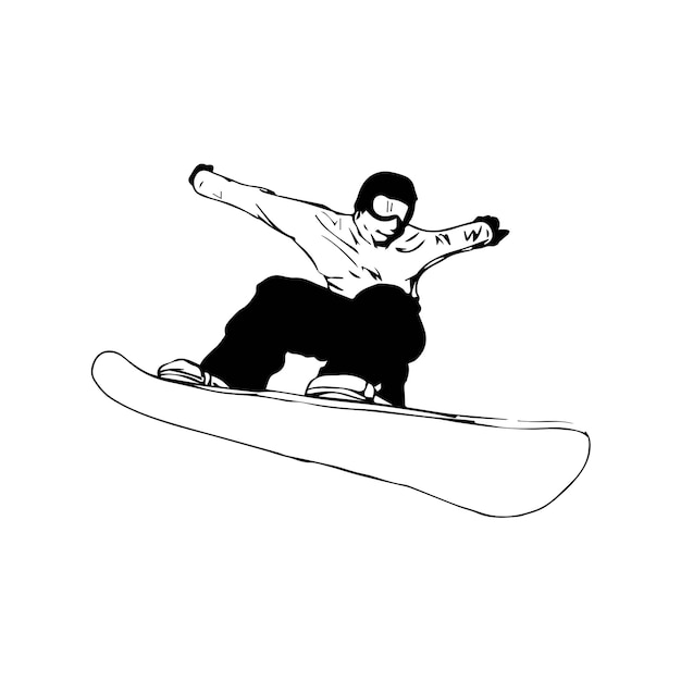 Vector persona montando ilustración de snowboard, snowboarding silhouette skiing, deporte.