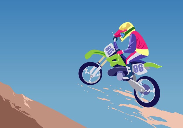 Vector una persona en una moto verde con el número 86