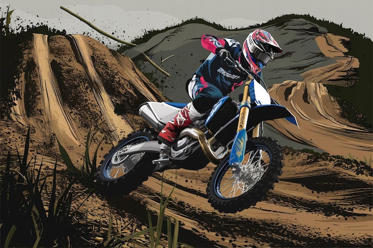 Vector una persona en una motocicleta está usando un casco