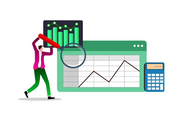 persona de negocios con gráfico y calculadora Análisis de negocios y analítico