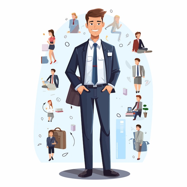 Vector persona de negocios hombre para guiar a los clientes