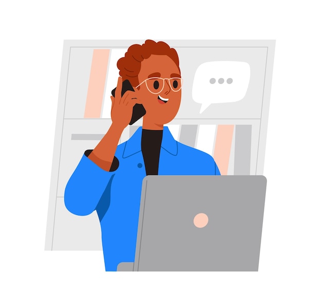 Persona de negocios que trabaja en una computadora portátil hombre feliz con teléfono y PC freelacer y trabajador remoto