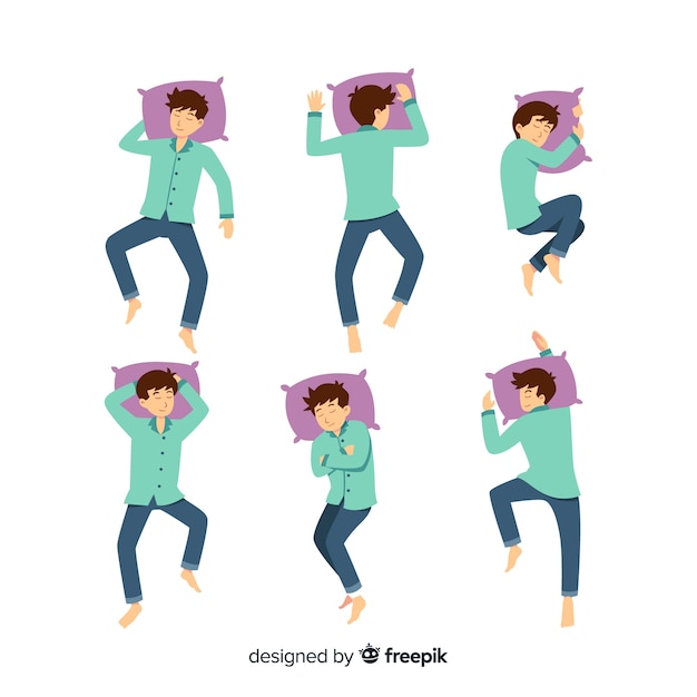 Vector persona plana en diferentes posiciones para dormir