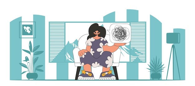Una persona con problemas mentales. La mujer muestra que está tratando de desenredar sus pensamientos enredados.