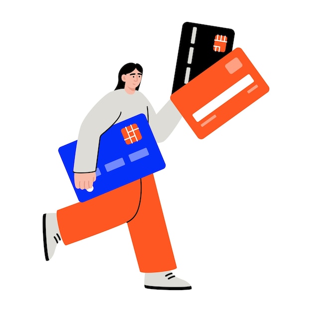 Persona que corre con tarjetas de crédito