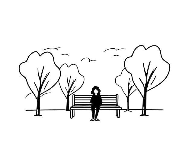 Una persona que disfruta de estar sola Ilustración vectorial de arte de líneas
