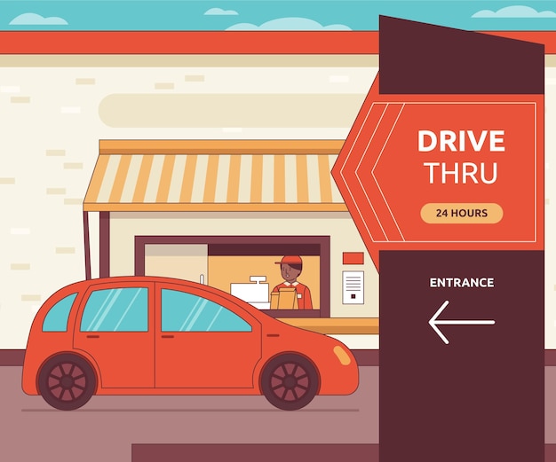 Persona que va a un drive thru ilustración