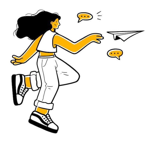 Persona que envía un avión de papel Comunicación creatividad y intercambio de ideas en un entorno profesional