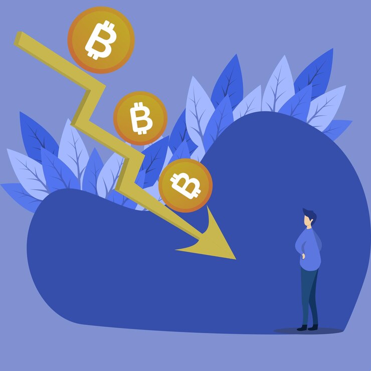 Vector una persona que está mirando cómo cae bitcoin este diseño es adecuado para bitcoin btc y crypto
