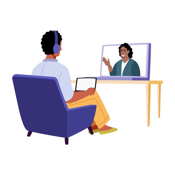 Vector persona que hace una llamada de video en una computadora