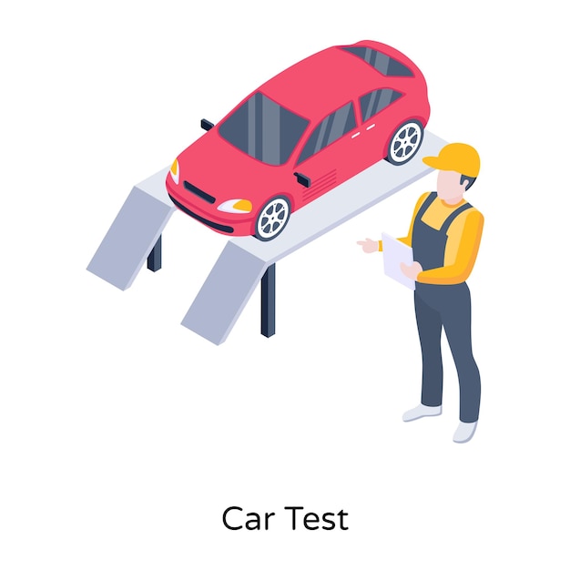 Persona que limpia el icono isométrico del coche de lavado de coches