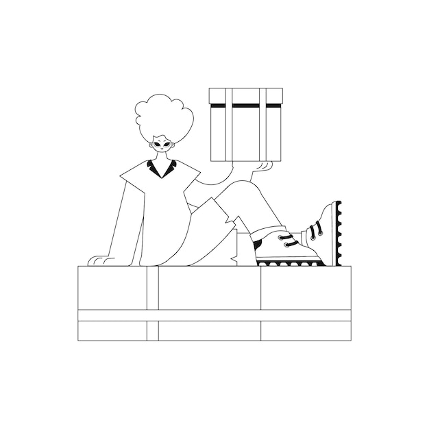 Persona que lleva una caja de regalo. Entregando correo. Aspecto limpio y sencillo. Arte vectorial.