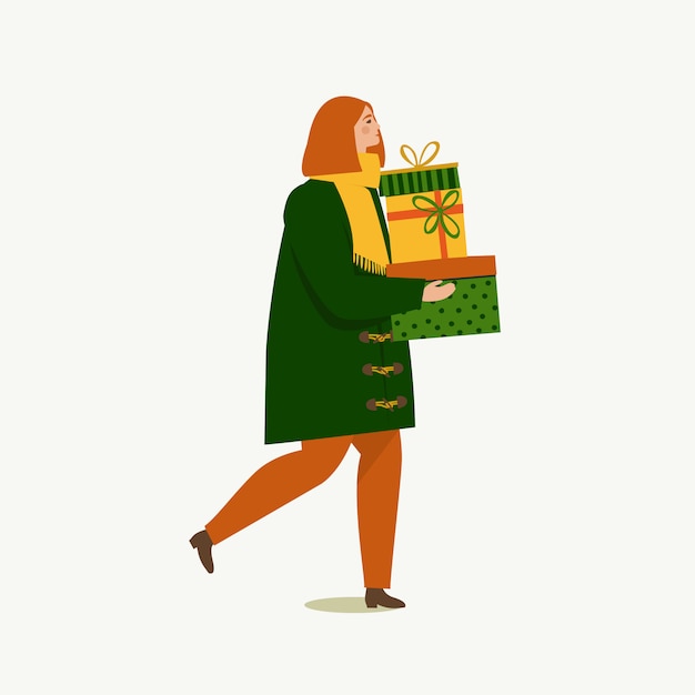 Persona que lleva unas cajas de navidad.
