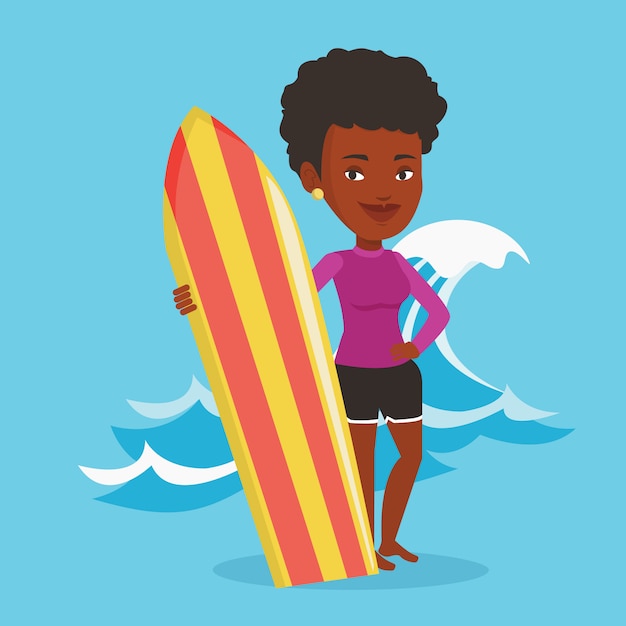 Persona que practica surf con ilustración de vector de tabla de surf.