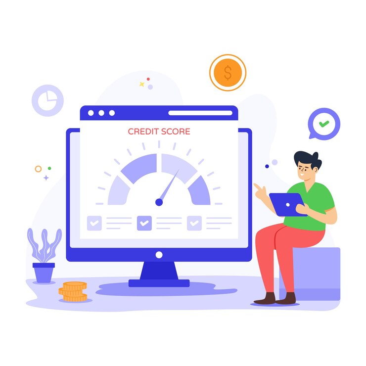 Vector persona que prueba el puntaje de crédito del sitio web ilustración plana