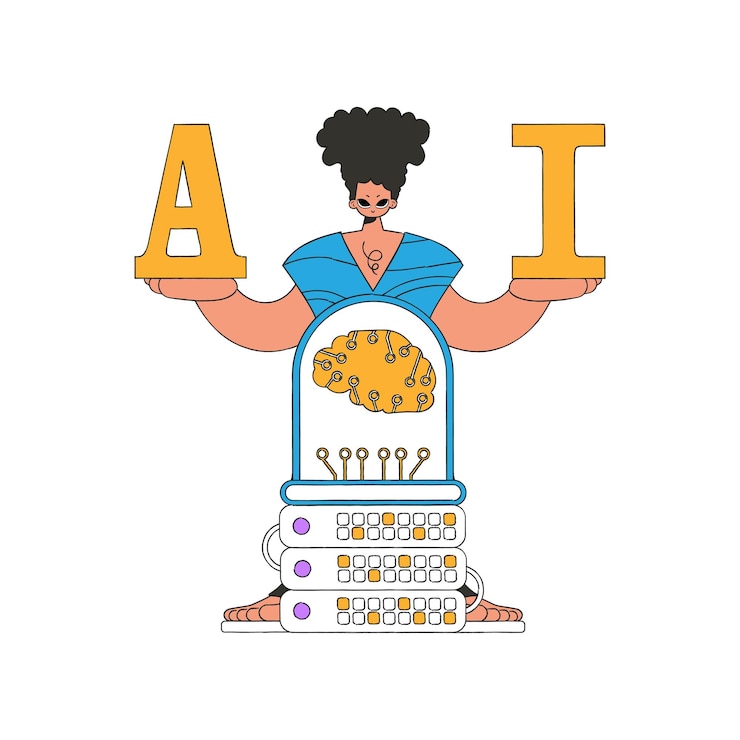 Vector una persona que sostiene las letras a e i en sus manos, con tema ai, diseño vectorial.