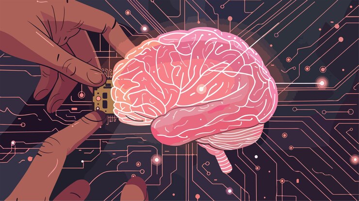 Vector una persona que sostiene una llave a un cerebro que tiene una llave en él