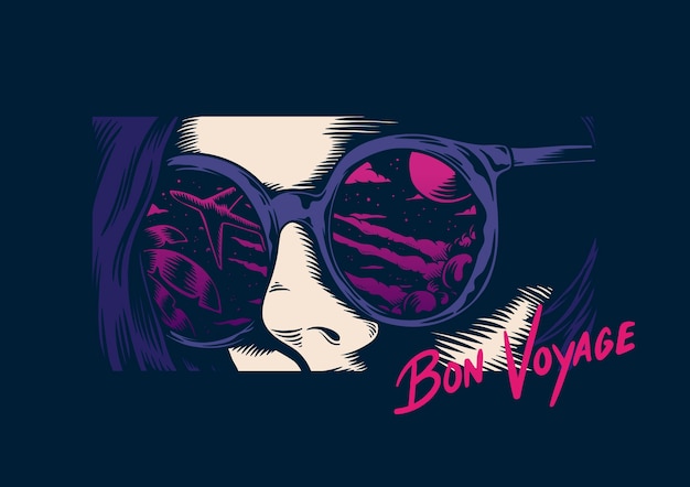 Vector persona que usa gafas con la palabra bon voyage