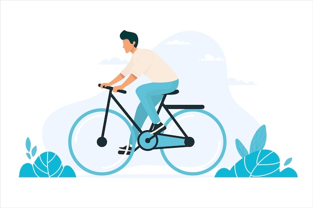 Persona que viaja en el diseño del vector del arte de la línea de la bici