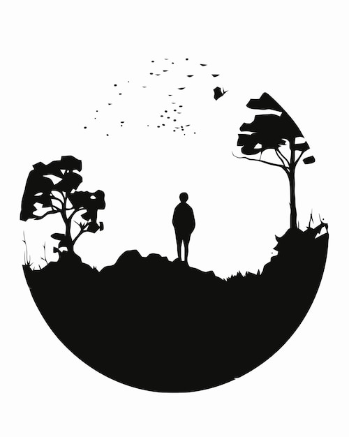 Vector persona en una silueta de bosque