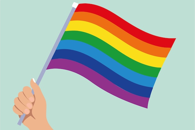 Persona sostiene una bandera bisexual en la mano Ilustración vectorial plana Concepto del día del orgullo