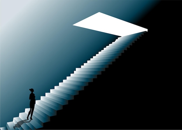 una persona sube las escaleras que conducen a la luz brillante